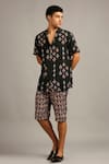 Buy_Soup By Sougat Paul_Black Twill, Muslin Slub Floral Print Shorts Set _at_Aza_Fashions
