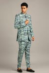 Soup by Sougat Paul_Blue Silk Printed Floral Bandhgala Set  _Online_at_Aza_Fashions