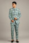 Buy_Soup by Sougat Paul_Blue Silk Printed Floral Bandhgala Set  _Online_at_Aza_Fashions