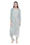 Buy_Soup by Sougat Paul_Blue Crepe Printed Stripes Dress Round Neck Draped Jumpsuit With Jacket _at_Aza_Fashions