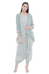 Buy_Soup by Sougat Paul_Blue Crepe Printed Stripes Dress Round Neck Draped Jumpsuit With Jacket _Online_at_Aza_Fashions