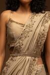 Shop_Aditya Sikand_Beige 30% Silk Handwoven, 70% Organic Cotton Round Embroidered Saree With Blouse_Online_at_Aza_Fashions
