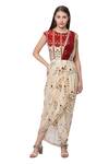 Soup by Sougat Paul_White Crepe Round Printed Draped Saree Gown  _Online_at_Aza_Fashions