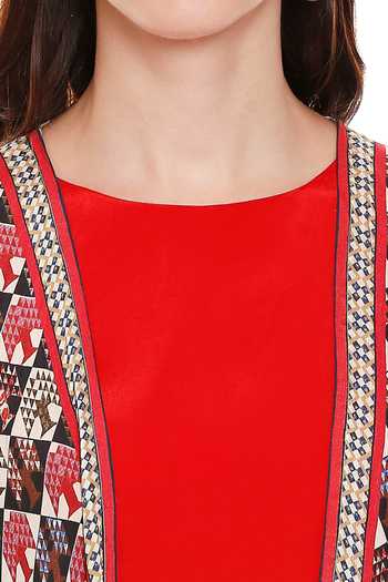 Soup By Sougat Paul_Red Crepe, Muslin Slub Round Draped Dress With Cape _at_Aza_Fashions