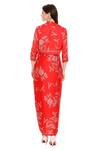 Shop Soup By Sougat Paul Red Satin V Neck Printed Draped Dress With Jacket at Aza Fashions Shop_Soup By Sougat Paul_Red Satin V Neck Printed Draped Dress With Jacket _at_Aza_Fashions
