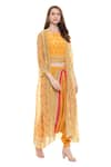 Buy_Soup by Sougat Paul_Yellow Crepe Printed Jacket And Dhoti Pant Set _at_Aza_Fashions