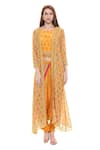 Soup by Sougat Paul_Yellow Crepe Printed Jacket And Dhoti Pant Set _Online_at_Aza_Fashions