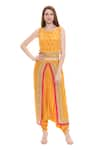 Buy_Soup by Sougat Paul_Yellow Crepe Printed Jacket And Dhoti Pant Set _Online_at_Aza_Fashions