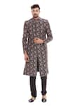 Soup by Sougat Paul_Blue Muslin Slub Printed Sherwani Set _Online_at_Aza_Fashions