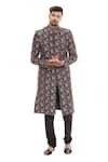 Shop_Soup by Sougat Paul_Blue Muslin Slub Printed Sherwani Set _Online_at_Aza_Fashions