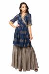 Buy_Soup By Sougat Paul_Blue Flat Chiffon, Malaysian Silk Printed Kurta And Sharara Set _at_Aza_Fashions