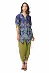 Soup By Sougat Paul_Blue Organza, Malaysian Silk Printed Kurta Set _Online_at_Aza_Fashions