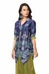 Shop_Soup By Sougat Paul_Blue Organza, Malaysian Silk Printed Kurta Set _Online_at_Aza_Fashions