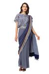 Buy_Soup by Sougat Paul_Blue Muslin Slub Printed Saree With Top _at_Aza_Fashions
