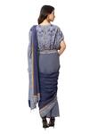 Shop_Soup by Sougat Paul_Blue Muslin Slub Printed Saree With Top _at_Aza_Fashions