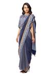 Soup by Sougat Paul_Blue Muslin Slub Printed Saree With Top _Online_at_Aza_Fashions