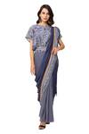 Buy_Soup by Sougat Paul_Blue Muslin Slub Printed Saree With Top _Online_at_Aza_Fashions