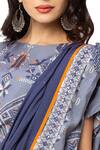 Shop_Soup by Sougat Paul_Blue Muslin Slub Printed Saree With Top _Online_at_Aza_Fashions