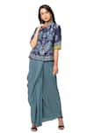 Buy_Soup By Sougat Paul_Blue Malaysian Silk Printed Kurta And Skirt Set _at_Aza_Fashions