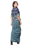 Shop_Soup By Sougat Paul_Blue Malaysian Silk Printed Kurta And Skirt Set _at_Aza_Fashions