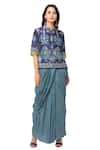 Soup By Sougat Paul_Blue Malaysian Silk Printed Kurta And Skirt Set _Online_at_Aza_Fashions