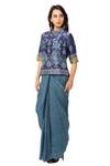 Buy_Soup By Sougat Paul_Blue Malaysian Silk Printed Kurta And Skirt Set _Online_at_Aza_Fashions