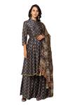 Soup by Sougat Paul_Blue Malaysian Silk Printed Kurta Set _Online_at_Aza_Fashions
