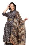 Shop_Soup by Sougat Paul_Blue Malaysian Silk Printed Kurta Set _Online_at_Aza_Fashions