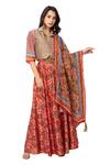 Buy_Soup By Sougat Paul_Red Organza, Malaysian Silk Printed Lehenga Set _at_Aza_Fashions
