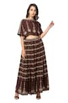 Buy_Soup by Sougat Paul_Brown Cotton Silk Printed Lehenga Set _at_Aza_Fashions