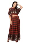 Buy_Soup by Sougat Paul_Brown Cotton Silk Printed Lehenga Set _at_Aza_Fashions