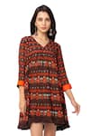 Buy_Soup By Sougat Paul_Brown Cotton Silk Printed Dress _at_Aza_Fashions
