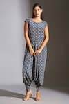 Shop_Soup by Sougat Paul_Blue Crepe Round Printed Jumpsuit With Jacket _Online_at_Aza_Fashions