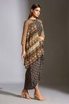 Soup By Sougat Paul_Blue Crepe Round Printed Dress With Jacket _Online_at_Aza_Fashions