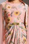 Soup by Sougat Paul_Pink Crepe Round Printed Dress With Cape _at_Aza_Fashions