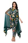 Buy_Soup By Sougat Paul_Green Net, Crepe Round Draped Dress With Cape _at_Aza_Fashions