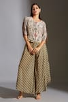 Buy_Soup by Sougat Paul_Beige Moss Crepe Round Printed Jacket And Palazzo Set _at_Aza_Fashions