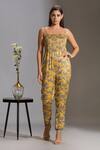 Shop_Soup By Sougat Paul_Yellow Organza, Satin Square Neck Printed Jumpsuit With Jacket _Online_at_Aza_Fashions