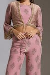 Soup by Sougat Paul_Pink Malaysian Silk Round Printed Jacket And Sharara Set_at_Aza_Fashions