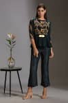 Buy_Soup By Sougat Paul_Green Twill, Sequins Fabric Round Printed Top And Pant Set _at_Aza_Fashions