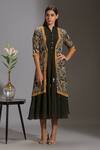 Buy_Soup By Sougat Paul_Black Crepe, Sequins Fabric Mandarin Collar Striped Dress With Jacket _at_Aza_Fashions