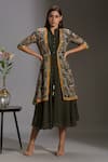 Buy_Soup By Sougat Paul_Black Crepe, Sequins Fabric Mandarin Collar Striped Dress With Jacket _Online_at_Aza_Fashions