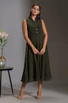 Shop_Soup By Sougat Paul_Black Crepe, Sequins Fabric Mandarin Collar Striped Dress With Jacket _Online_at_Aza_Fashions