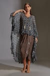 Buy_Soup By Sougat Paul_Black Crepe, Chiffon V Neck Draped Dress With Asymmetric Tunic _Online_at_Aza_Fashions
