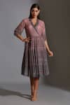 Buy_Soup By Sougat Paul_Pink Muslin Slub Notched Collar Printed Overlap Dress _at_Aza_Fashions