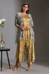 Buy_Soup By Sougat Paul_Yellow Organza, Satin Round Printed Jumpsuit With Jacket _at_Aza_Fashions