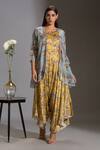 Buy_Soup By Sougat Paul_Yellow Organza, Satin Round Printed Jumpsuit With Jacket _Online_at_Aza_Fashions