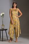 Shop_Soup By Sougat Paul_Yellow Organza, Satin Round Printed Jumpsuit With Jacket _Online_at_Aza_Fashions