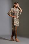 Soup by Sougat Paul_Beige Linen Notched Collar Printed Tunic And Pant Set _Online_at_Aza_Fashions