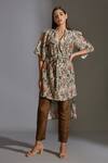 Buy_Soup by Sougat Paul_Beige Linen Notched Collar Printed Tunic And Pant Set _Online_at_Aza_Fashions